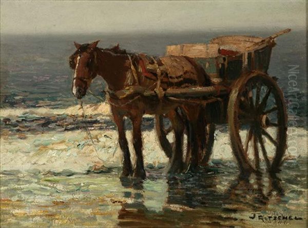 Horse And Cart On A Beach Oil Painting by William Ritschel