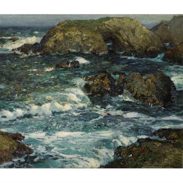 Seascape With Rocks Oil Painting by William Ritschel