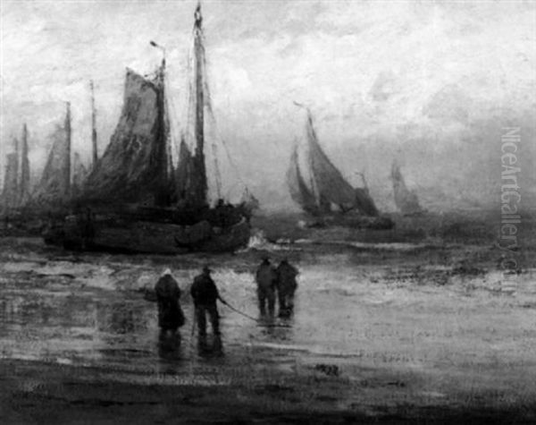 Harbor View With Fisherfolk by William Ritschel