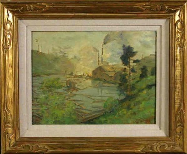 Sawmill On A River Oil Painting by William Ritschel