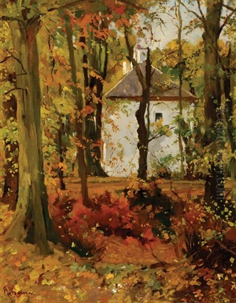 House In Between Trees Oil Painting by Jacob Ritsema