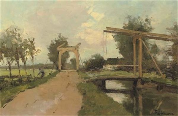 Two Drawbridges Near Kortenhoef Oil Painting by Jacob Ritsema