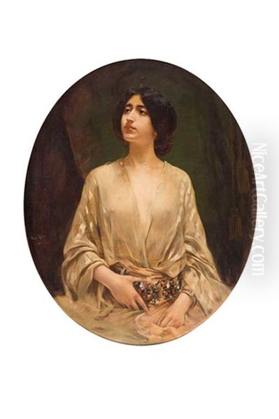 Halbfigurliches Portrait Einer Reizenden Dame Mit Prachtvollem Gurtel Und Durchsichtiger Bluse Oil Painting by Caspar Ritter