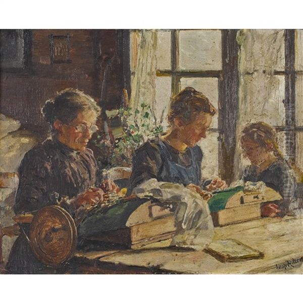 Interieur Mit Frauen Bei Der Handarbeit Oil Painting by Caspar Ritter