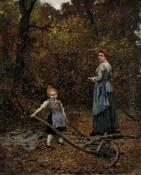 Mutter Und Tochter Im Herbstwald Oil Painting by Caspar Ritter