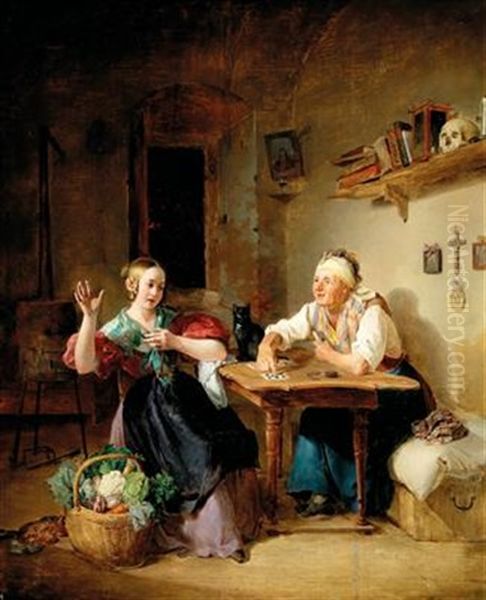 At The Fortune Teller Oil Painting by Eduard Ritter