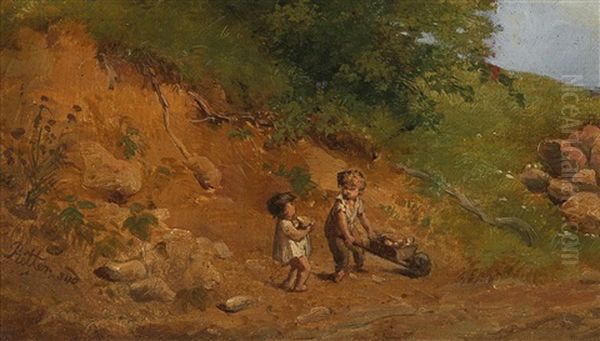 Children Playing Oil Painting by Eduard Ritter