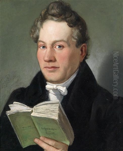 Portrait Des Wiener Schriftstellers Christoph Kuffner (1777-1846) Mit Seinem Buch Hesperidenhain Der Romantik Oil Painting by Eduard Ritter