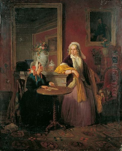 Die Kartenlegerin. Burgerliches Interieur Mit Einer Alteren Und Einer Jungeren Frau. Oil Painting by Eduard Ritter