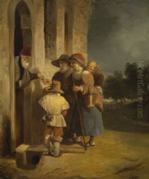 Bettlerfamilie An Der Hausture Oil Painting by Eduard Ritter