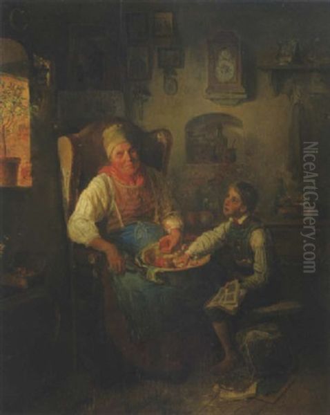 Der Kleine Apfeldieb Oil Painting by Eduard Ritter