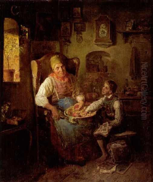 Der Kleine Apfeldieb Oil Painting by Eduard Ritter