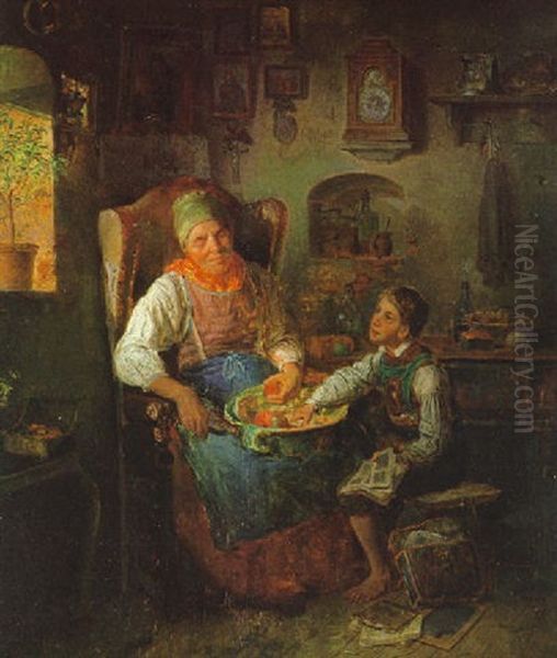 Der Kleine Apfeldieb Oil Painting by Eduard Ritter