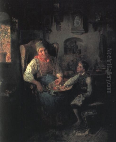 Der Kleine Apfeldieb Oil Painting by Eduard Ritter