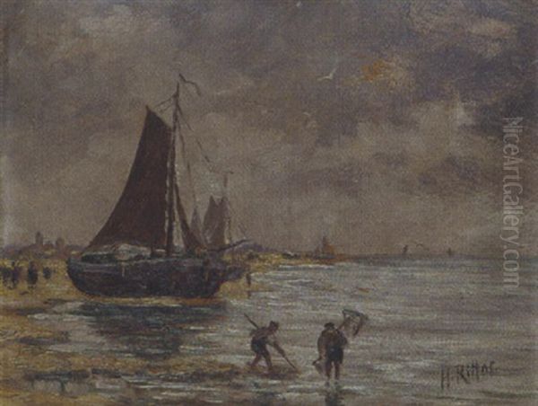 Kustenpartie Oil Painting by Heinrich (Henry) Ritter