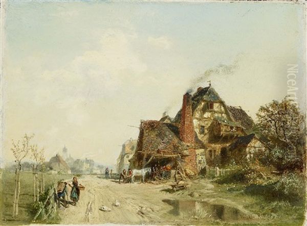 Blacksmiths In A Village Street Oil Painting by Wilhelm Ritter