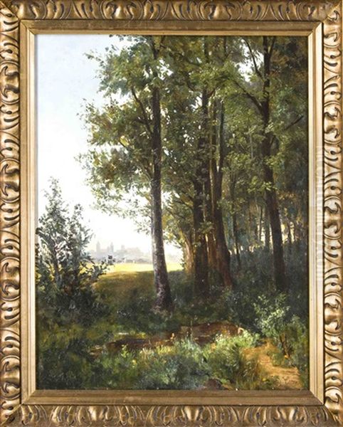 Landschaft Am Waldrand Mit Blick Auf Die Silhouette Nurnbergs (?) Oil Painting by Wilhelm Ritter