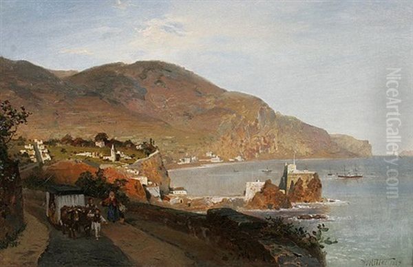 Sudliche Kustenlandschaft, Im Vordergrund Reisewagen Und Bauern Oil Painting by Wilhelm Georg Ritter