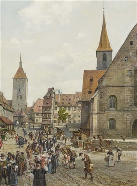 Market In The Period Of Gustav Adolf Ii Oil Painting by Paul Ritter