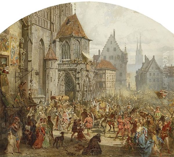 Procession Of The Crown Jewels Entering Nuremberg 1424 Oil Painting by Paul Ritter