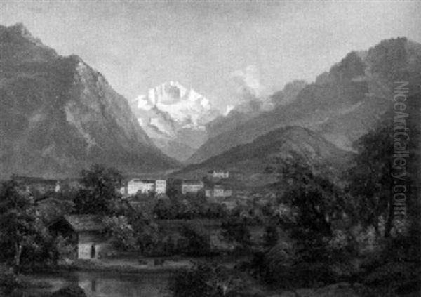 Blick Auf Interlaken Und Die Jungfrau Oil Painting by Gottlieb Emil Rittmeyer