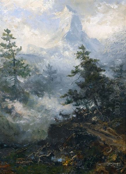 Geissen Vor Dem Matterhorn Oil Painting by Raphael Ritz