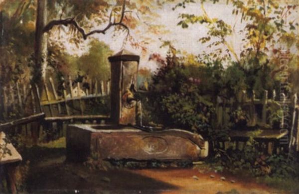 Stilleben Mit Brunnen Im Garten Oil Painting by Raphael Ritz