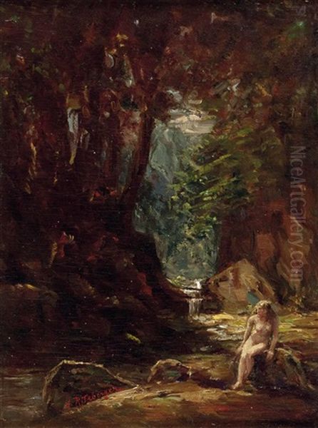 Nymphe An Der Waldquelle Oil Painting by Albert Ritzberger