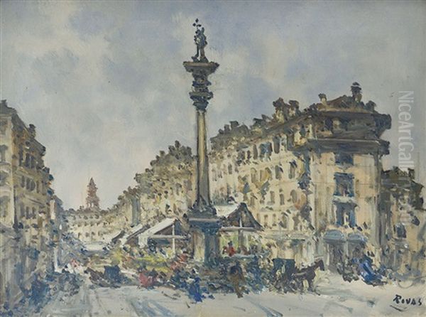 Vecchio Mercato Alla Colonna Del Verziere, Milano Olio Su Tela Cm 50x70, Firma In Basso A A Destra, Firma Oil Painting by Giuseppe Amadio Riva