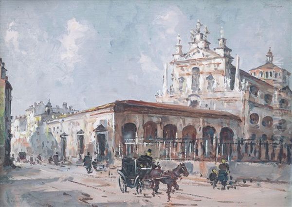 La Chiesa Di San Celso In Corso Italia Oil Painting by Giuseppe Amadio Riva