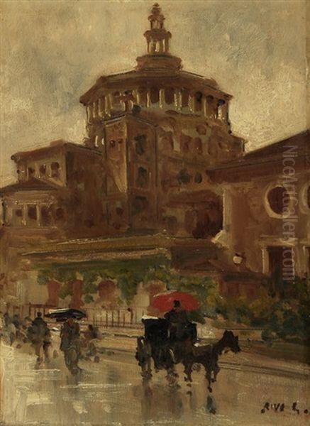 Pavia, Chiesa Della Madonna Delle Grazie Oil Painting by Guiseppe Riva