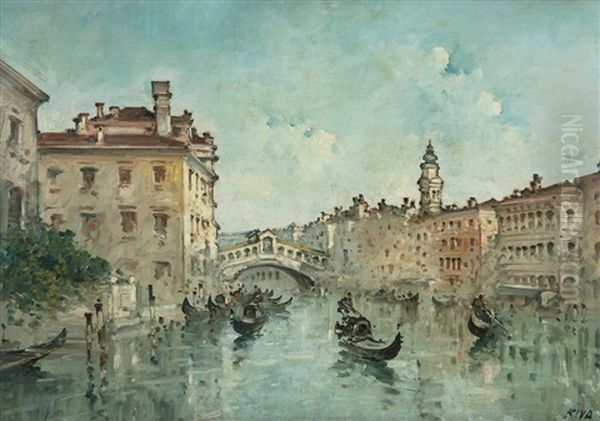 Canal Grande A Venezia Oil Painting by Giovanni Riva