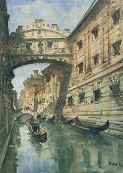 Canale A Venezia Con Gondole Oil Painting by Giovanni Riva