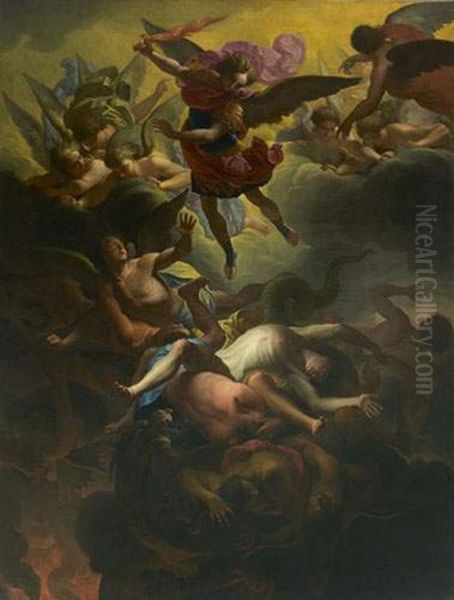 Saint Michel Terrassant Les Anges Rebelles Oil Painting by Antoine Rivalz