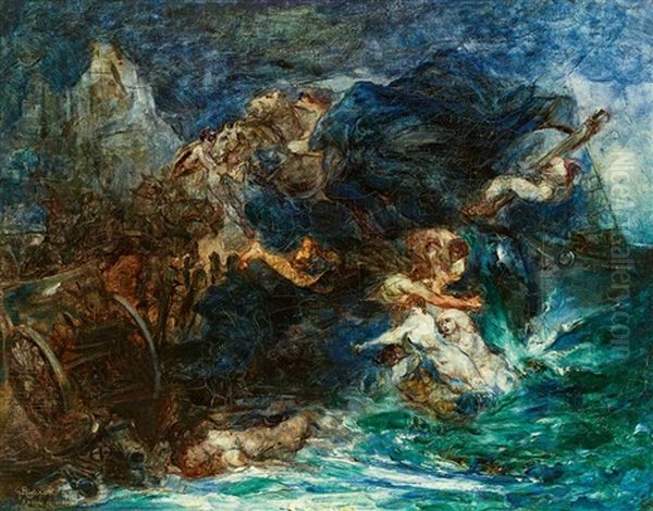 Schiffbruch In Einer Sturmischen Nacht Oil Painting by Giuseppe Rivaroli