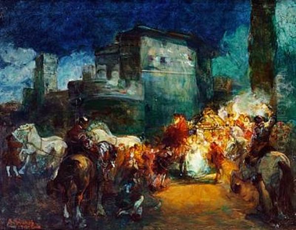 Roman Processions (2 Works) Oil Painting by Giuseppe Rivaroli