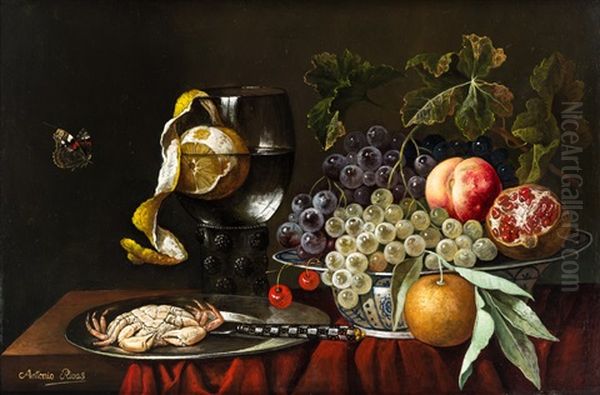 Still Life With Crab And Yellow Pomegranate Oil Painting by Antonio Rivas