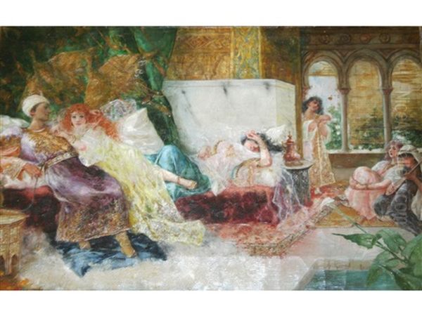 A Harem In Morocco Oil Painting by Antonio Rivas