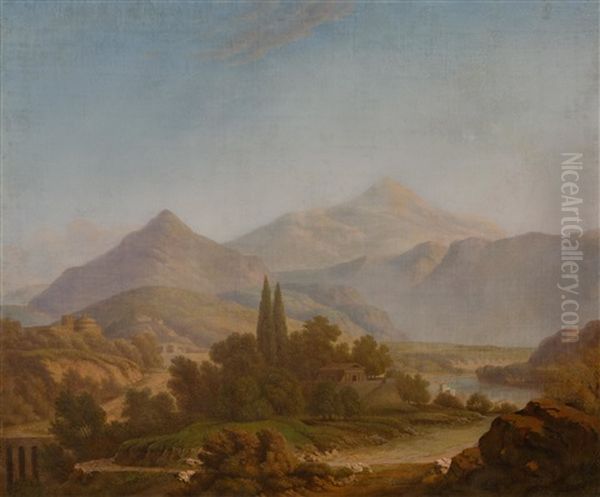 Paysage Compose, Vue Du Mole Et Du Mont Blanc Oil Painting by Pierre Louis De La Rive