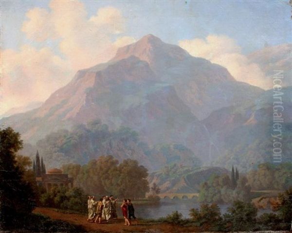 Socrate Lisant A Ses Eleves Dans Un Paysage Oil Painting by Pierre Louis De La Rive