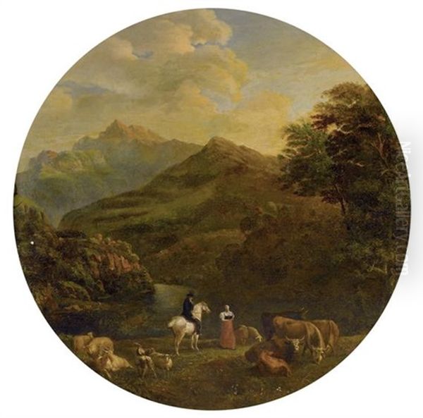 La Dent Du Midi Et La Montagne D'outreviese En Valais, Au Soleil Couchant Oil Painting by Pierre Louis De La Rive