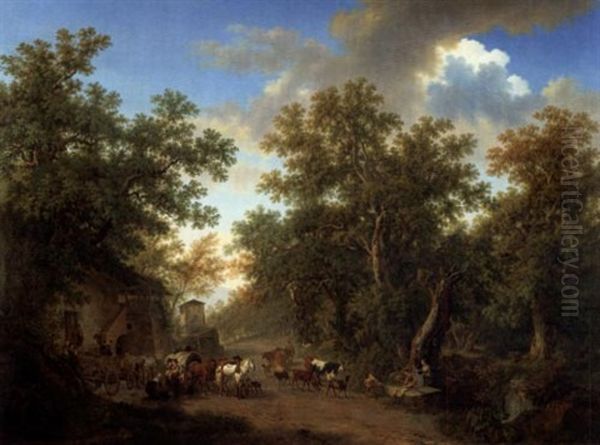 Le Retour Du Marche Oil Painting by Pierre Louis De La Rive