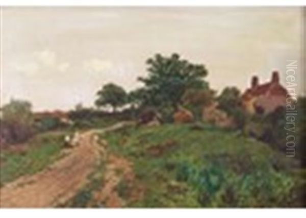 A Surrey Lane Oil Painting by Leopold Rivers