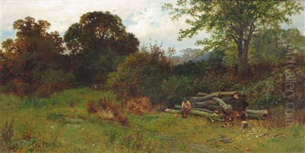 A Woodsman Seated In A Landscape Oil Painting by Leopold Rivers