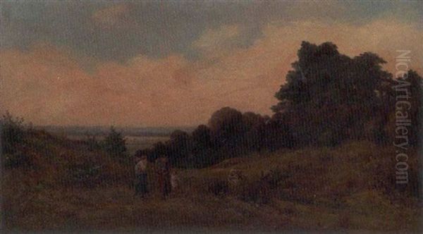 Figures In An Expansive Landscape Oil Painting by Leopold Rivers