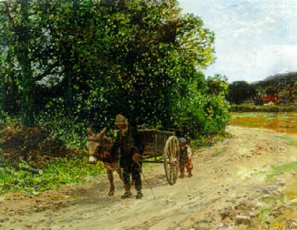 A Donkey Cart On A Wooded Track Oil Painting by Leopold Rivers