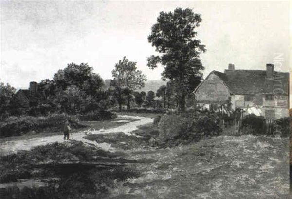 A Surrey Cottage Oil Painting by Leopold Rivers