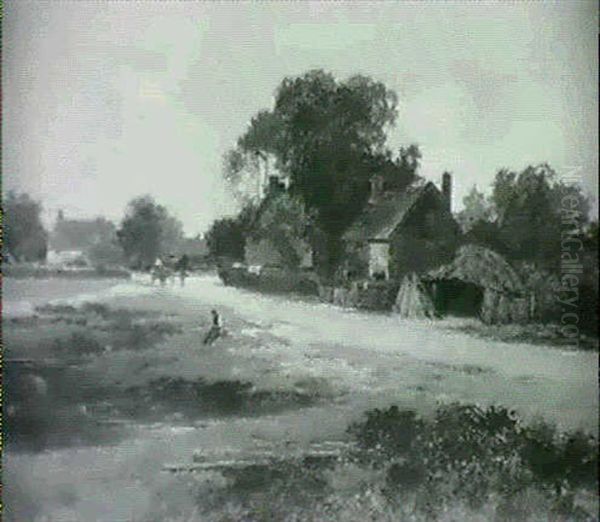 A Village Green Oil Painting by Leopold Rivers