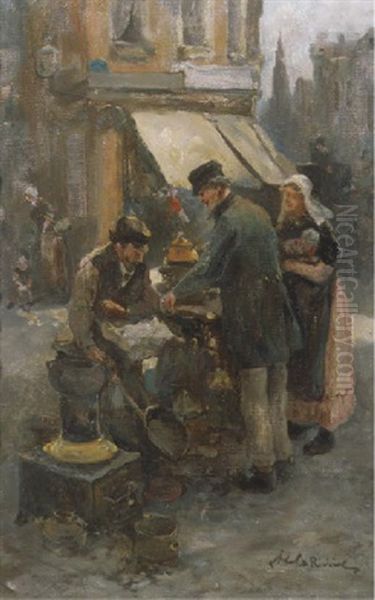 A Streetmarket Oil Painting by Adriaan de la Riviere