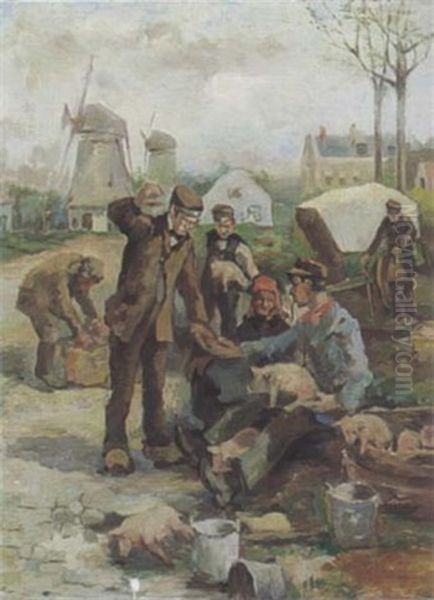 Market Scene Oil Painting by Adriaan de la Riviere